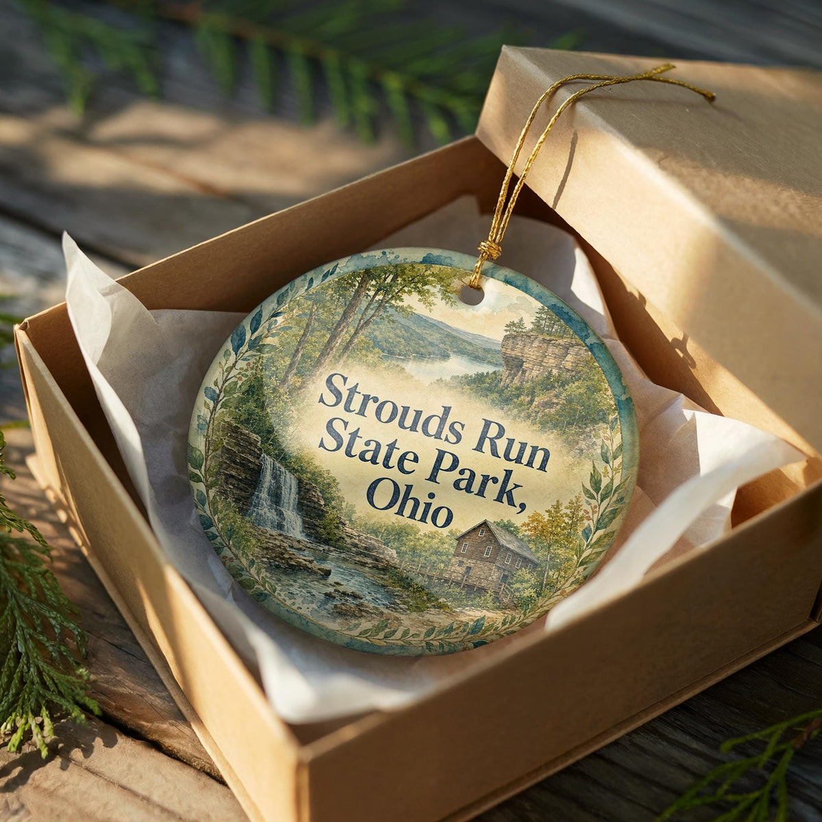 Strouds Run State Park Ohio Ceramic Ornament, Watercolor Park Landscape Souvenir, Athens Ohio Travel Keepsake Gift — photo 8