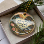 Sunset Bay State Park Oregon Watercolor Ceramic Ornament, Coastal Sunset Scene Souvenir Gift, Oregon Coast Keepsake Decor — photo 1