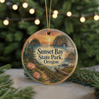 Sunset Bay State Park Oregon Watercolor Ceramic Ornament, Coastal Sunset Scene Souvenir Gift, Oregon Coast Keepsake Decor — photo 7