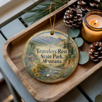 Travelers Rest State Park Montana Watercolor Ceramic Ornament, Montana State Park Souvenir, Travel Keepsake Gift — photo 1