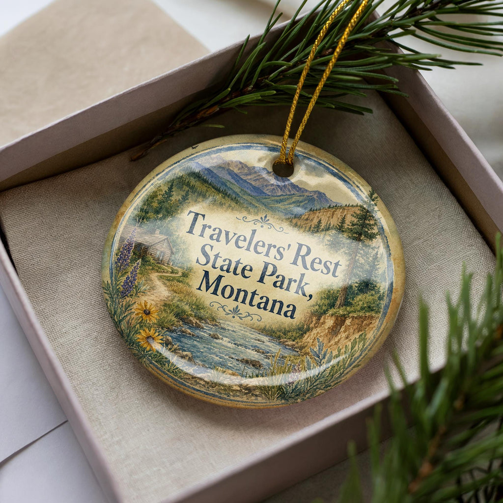 Travelers Rest State Park Montana Watercolor Ceramic Ornament, Montana State Park Souvenir, Travel Keepsake Gift — photo 2