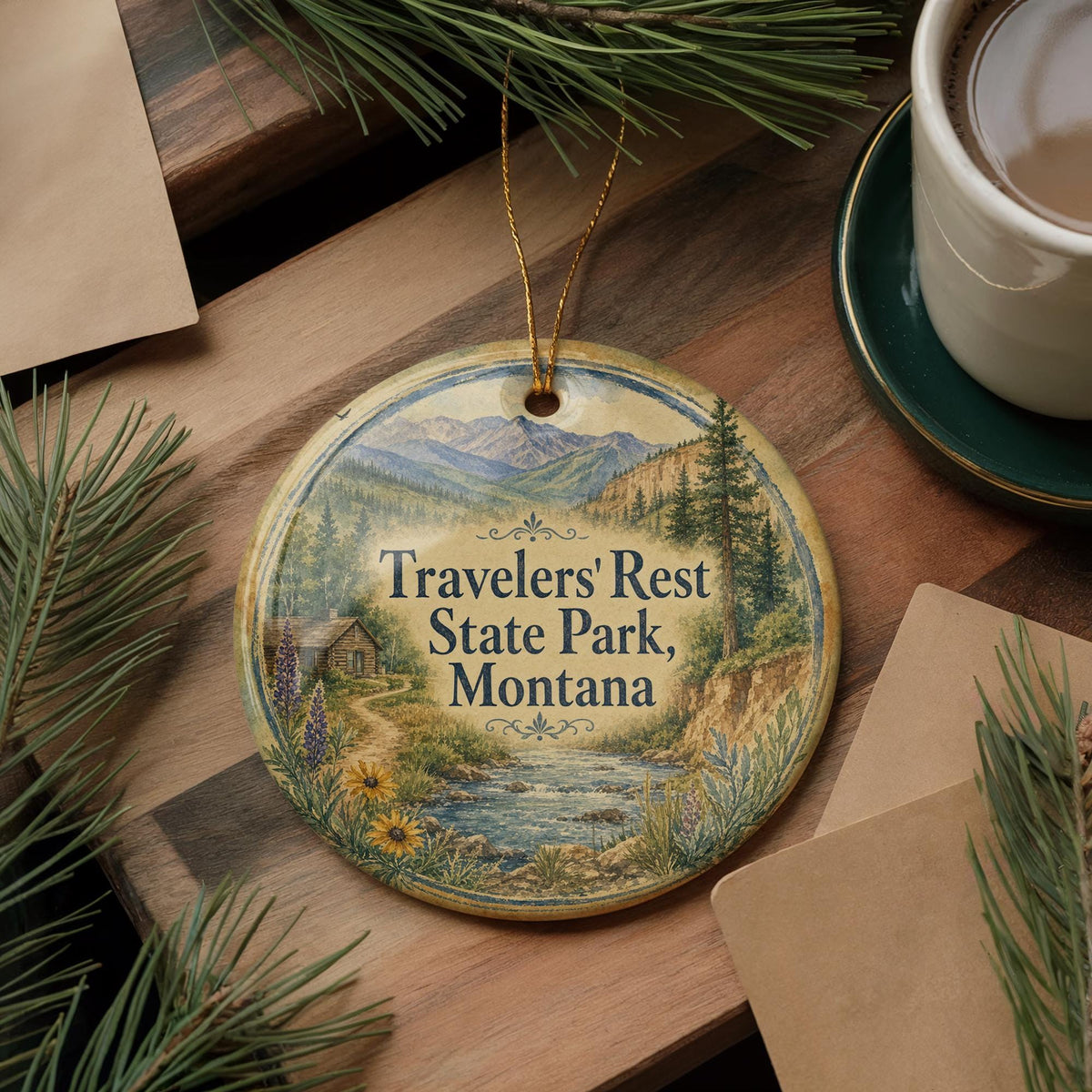 Travelers Rest State Park Montana Watercolor Ceramic Ornament, Montana State Park Souvenir, Travel Keepsake Gift — photo 5