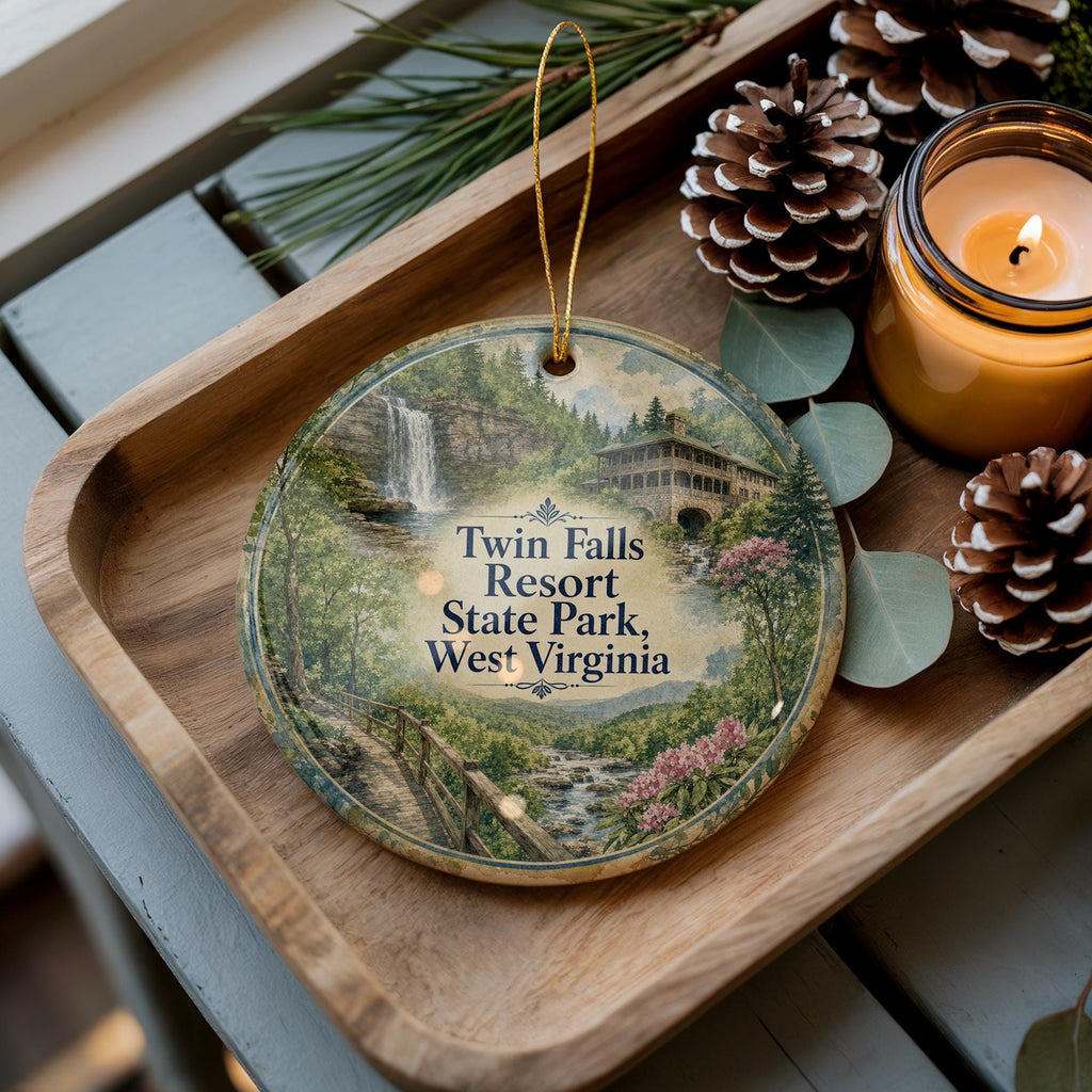 Twin Falls Resort State Park West Virginia Watercolor Ceramic Ornament, West Virginia State Park Souvenir Gift Decor — photo 1