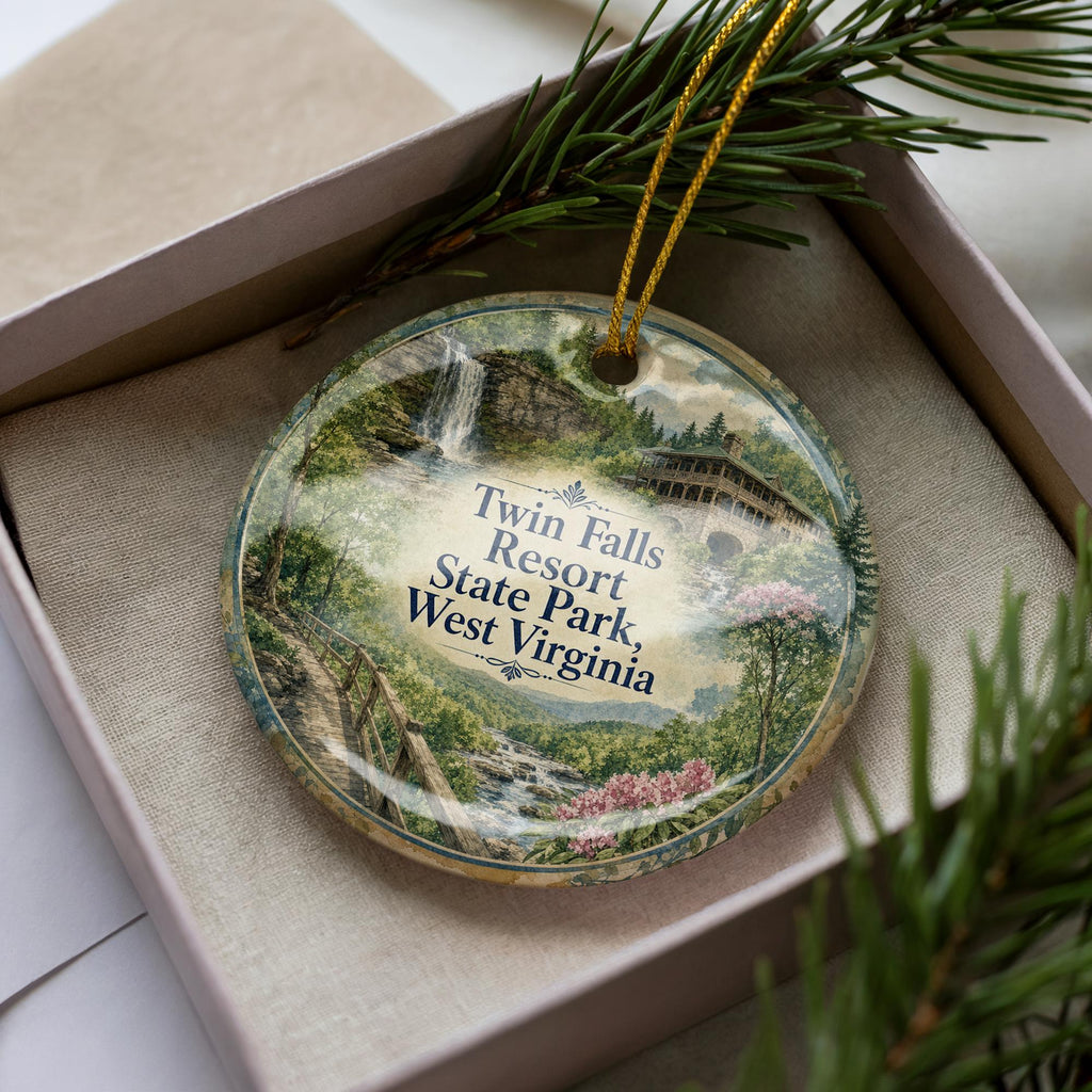 Twin Falls Resort State Park West Virginia Watercolor Ceramic Ornament, West Virginia State Park Souvenir Gift Decor — photo 2