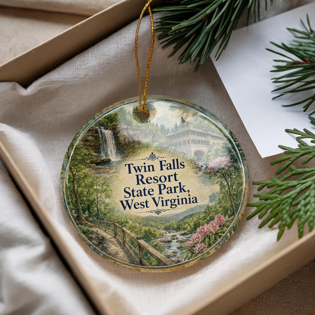 Twin Falls Resort State Park West Virginia Watercolor Ceramic Ornament, West Virginia State Park Souvenir Gift Decor — photo 4
