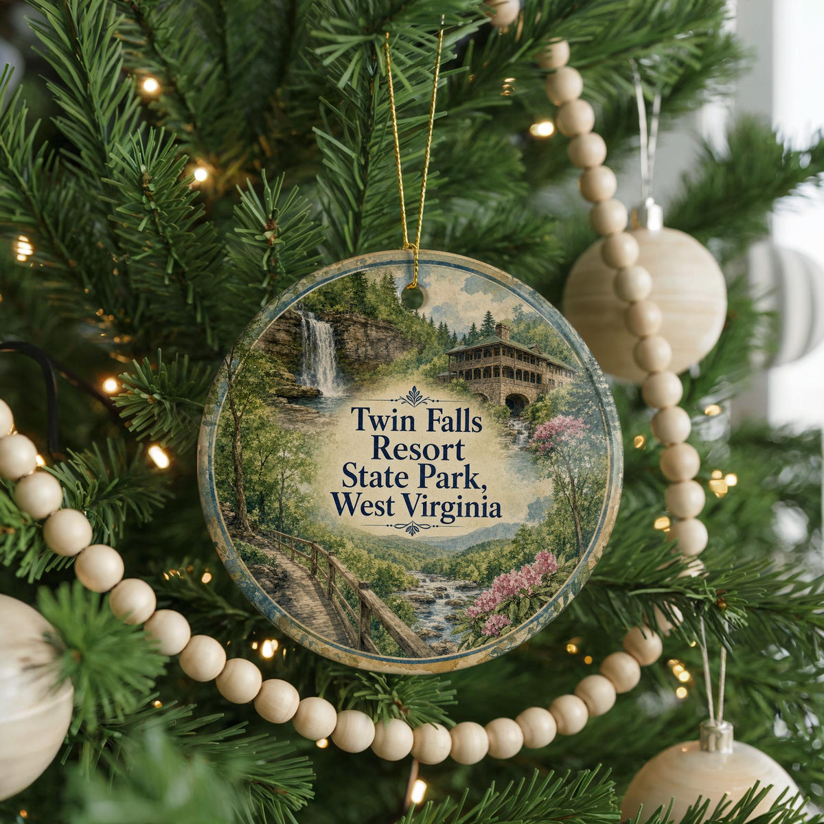 Twin Falls Resort State Park West Virginia Watercolor Ceramic Ornament, West Virginia State Park Souvenir Gift Decor — photo 6