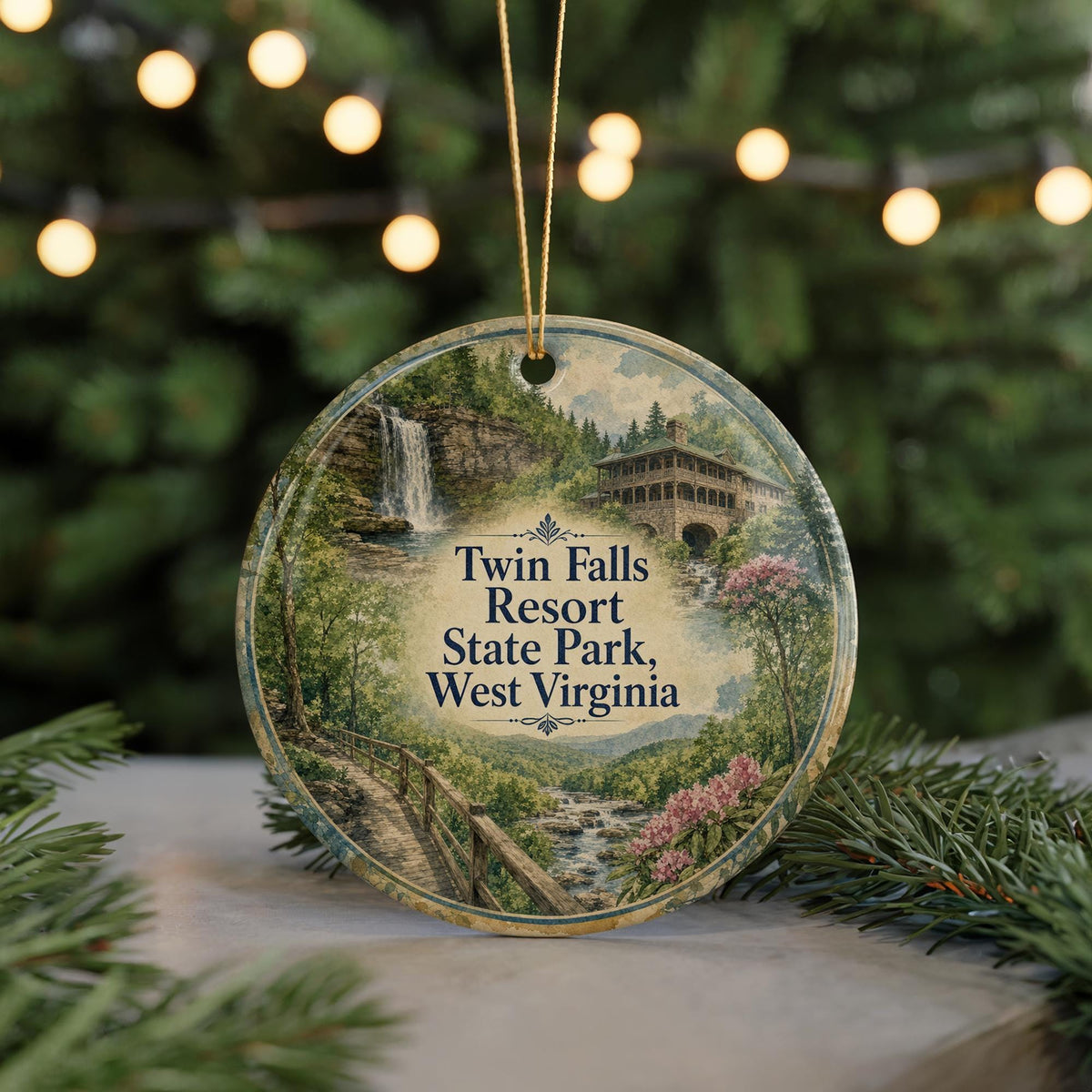 Twin Falls Resort State Park West Virginia Watercolor Ceramic Ornament, West Virginia State Park Souvenir Gift Decor — photo 7