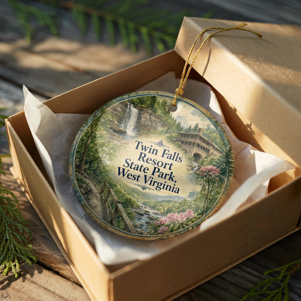 Twin Falls Resort State Park West Virginia Watercolor Ceramic Ornament, West Virginia State Park Souvenir Gift Decor — photo 8