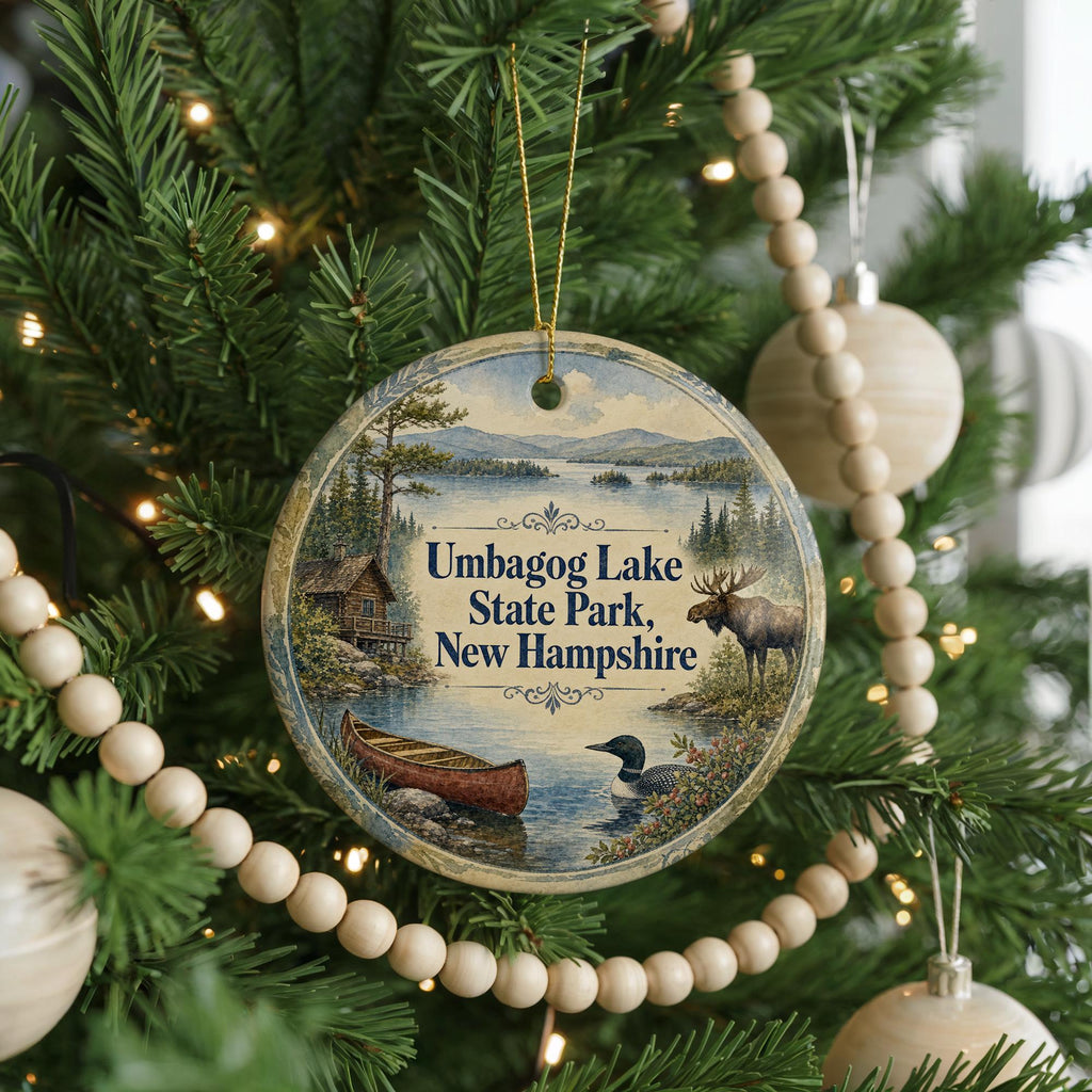 Umbagog Lake State Park New Hampshire Watercolor Ceramic Ornament, Lake Landscape Souvenir Gift, Outdoor Nature Travel Keepsake — photo 6