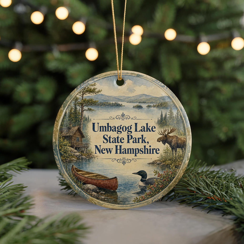 Umbagog Lake State Park New Hampshire Watercolor Ceramic Ornament, Lake Landscape Souvenir Gift, Outdoor Nature Travel Keepsake — photo 7