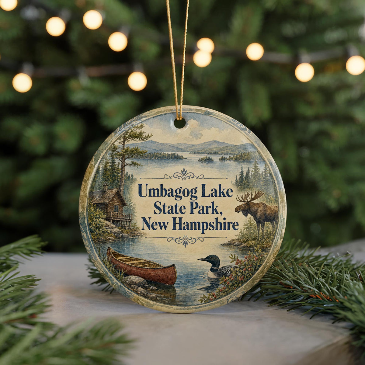 Umbagog Lake State Park New Hampshire Watercolor Ceramic Ornament, Lake Landscape Souvenir Gift, Outdoor Nature Travel Keepsake — photo 7
