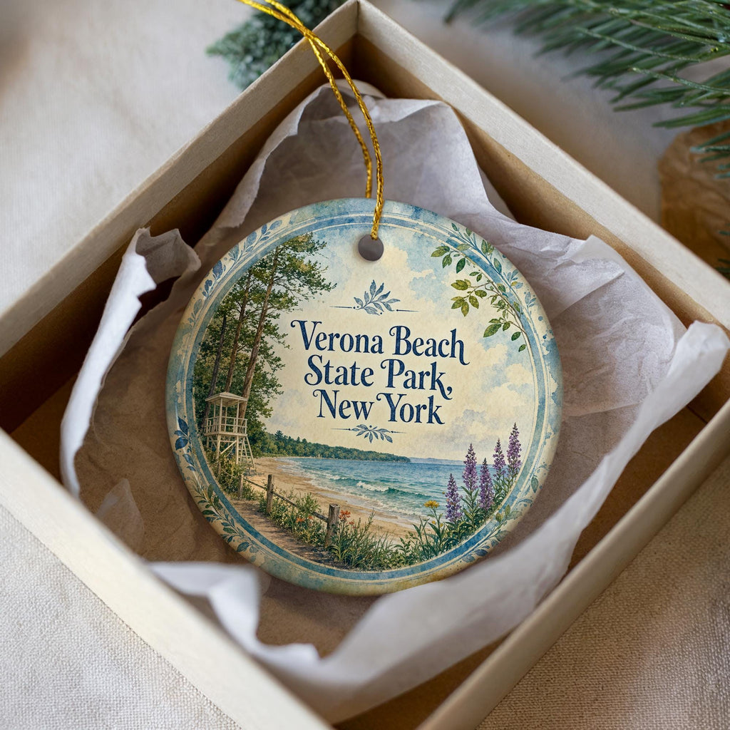 Verona Beach State Park New York Watercolor Ceramic Ornament, Oneida Lake State Park Souvenir Gift, Travel Keepsake Decor — photo 2