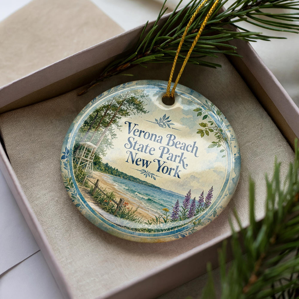 Verona Beach State Park New York Watercolor Ceramic Ornament, Oneida Lake State Park Souvenir Gift, Travel Keepsake Decor — photo 3