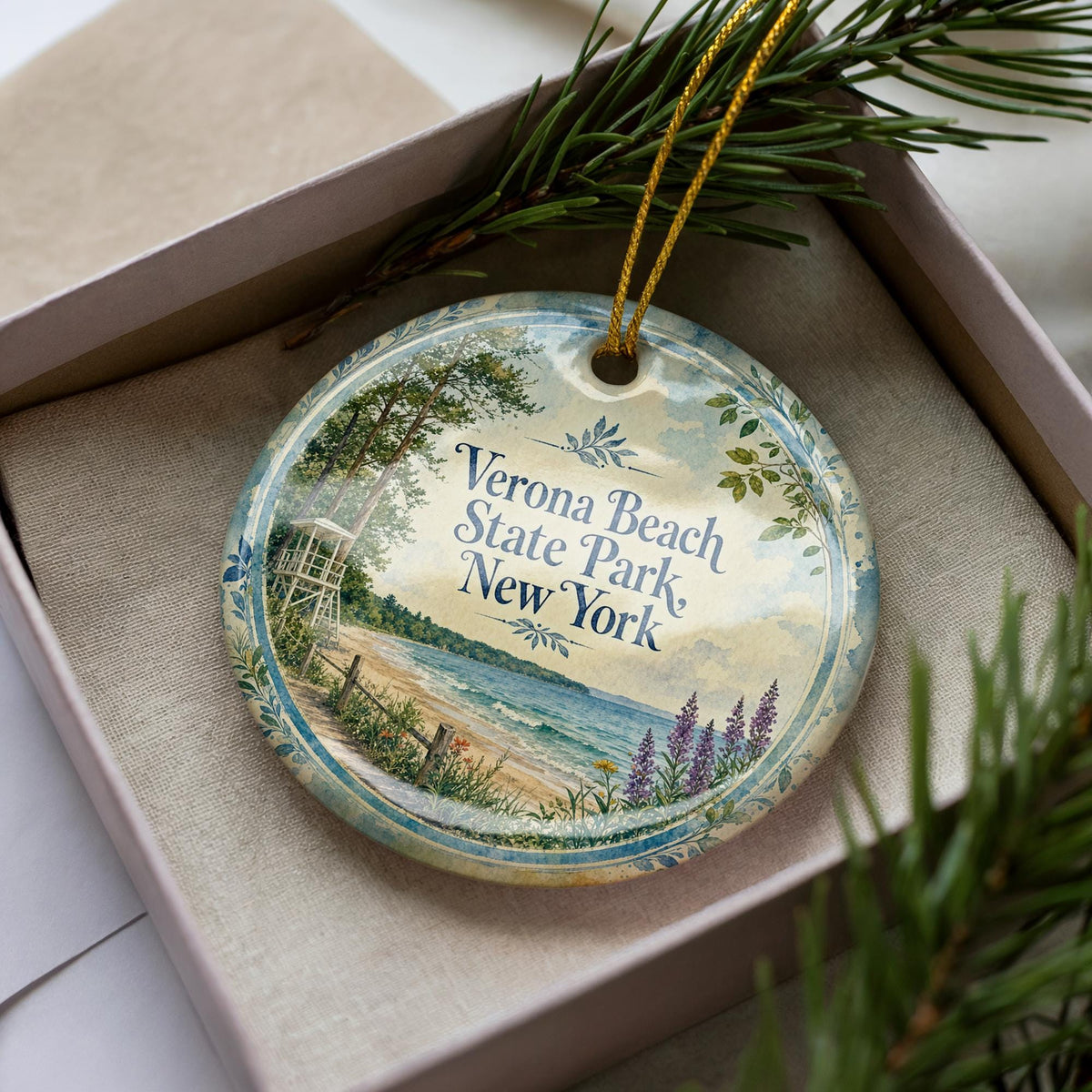 Verona Beach State Park New York Watercolor Ceramic Ornament, Oneida Lake State Park Souvenir Gift, Travel Keepsake Decor — photo 3