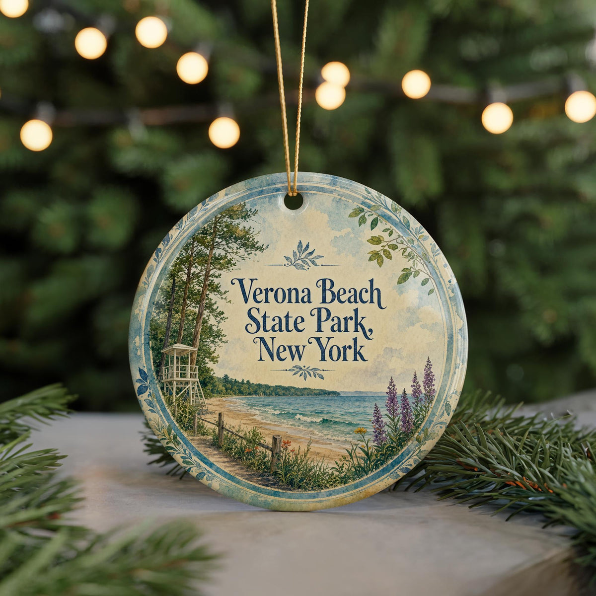 Verona Beach State Park New York Watercolor Ceramic Ornament, Oneida Lake State Park Souvenir Gift, Travel Keepsake Decor — photo 7