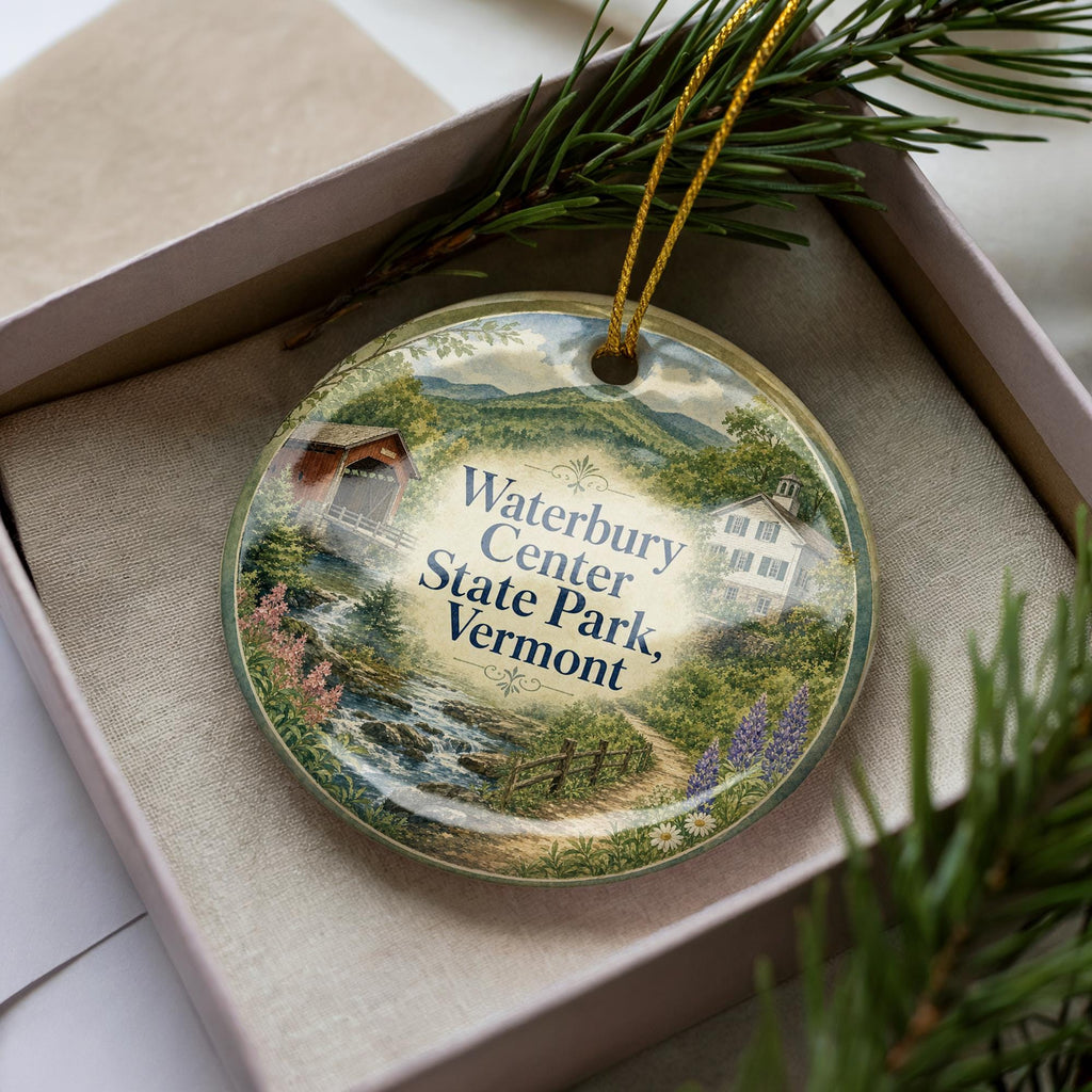 Waterbury Center State Park Vermont Watercolor Ceramic Ornament, Vermont State Park Souvenir, Lake & Mountain Keepsake Gift — photo 2