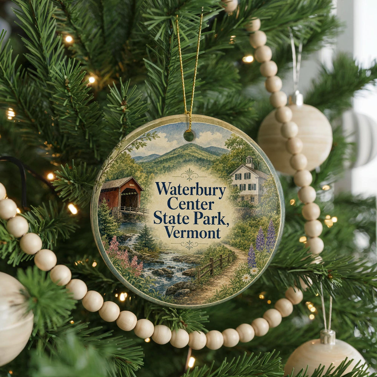 Waterbury Center State Park Vermont Watercolor Ceramic Ornament, Vermont State Park Souvenir, Lake & Mountain Keepsake Gift — photo 6