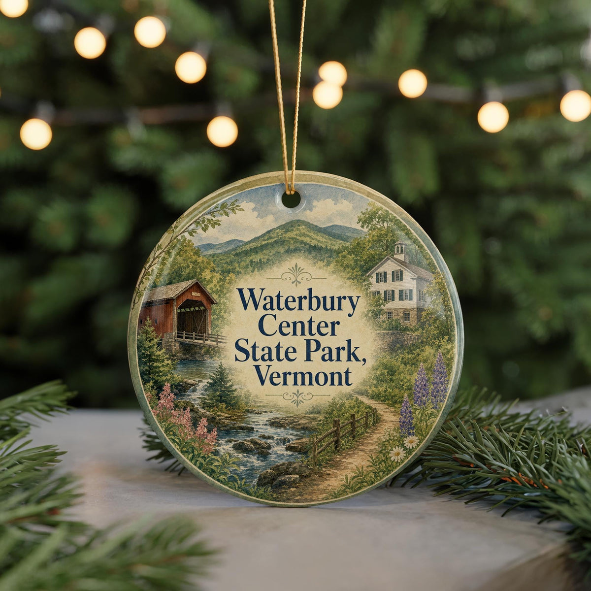 Waterbury Center State Park Vermont Watercolor Ceramic Ornament, Vermont State Park Souvenir, Lake & Mountain Keepsake Gift — photo 7