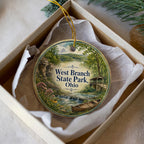 West Branch State Park Ohio Watercolor Ceramic Ornament, Ohio State Park Souvenir, Nature Travel Keepsake, Christmas Tree Decor — photo 2