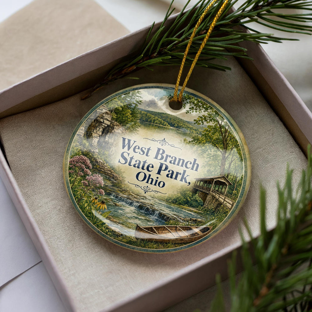 West Branch State Park Ohio Watercolor Ceramic Ornament, Ohio State Park Souvenir, Nature Travel Keepsake, Christmas Tree Decor — photo 3