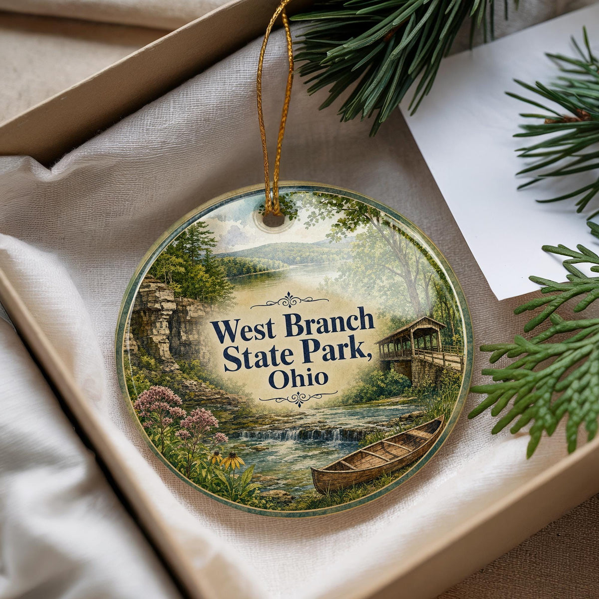 West Branch State Park Ohio Watercolor Ceramic Ornament, Ohio State Park Souvenir, Nature Travel Keepsake, Christmas Tree Decor — photo 4