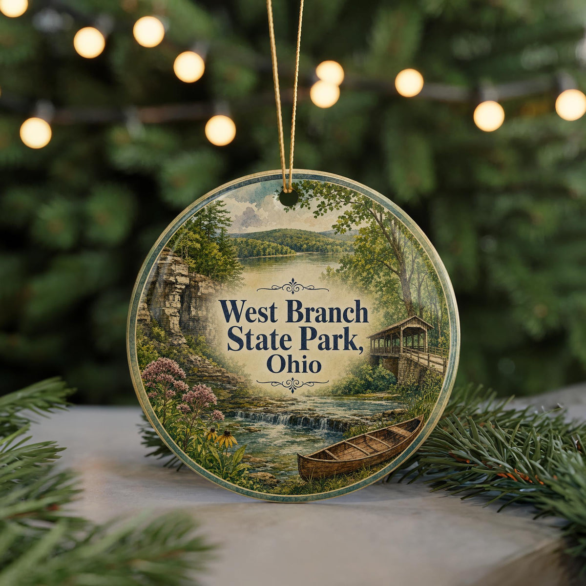 West Branch State Park Ohio Watercolor Ceramic Ornament, Ohio State Park Souvenir, Nature Travel Keepsake, Christmas Tree Decor — photo 7