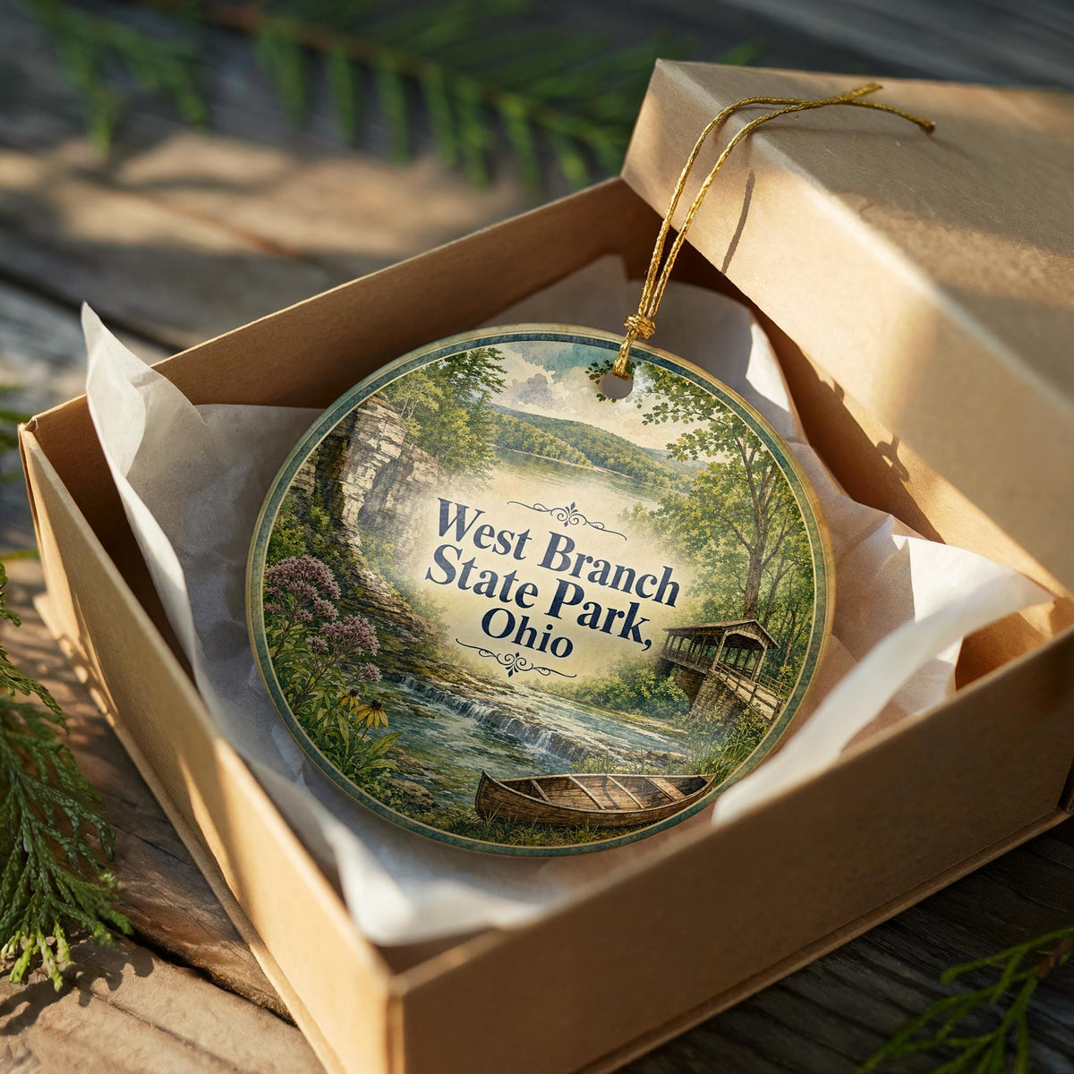 West Branch State Park Ohio Watercolor Ceramic Ornament, Ohio State Park Souvenir, Nature Travel Keepsake, Christmas Tree Decor — photo 8