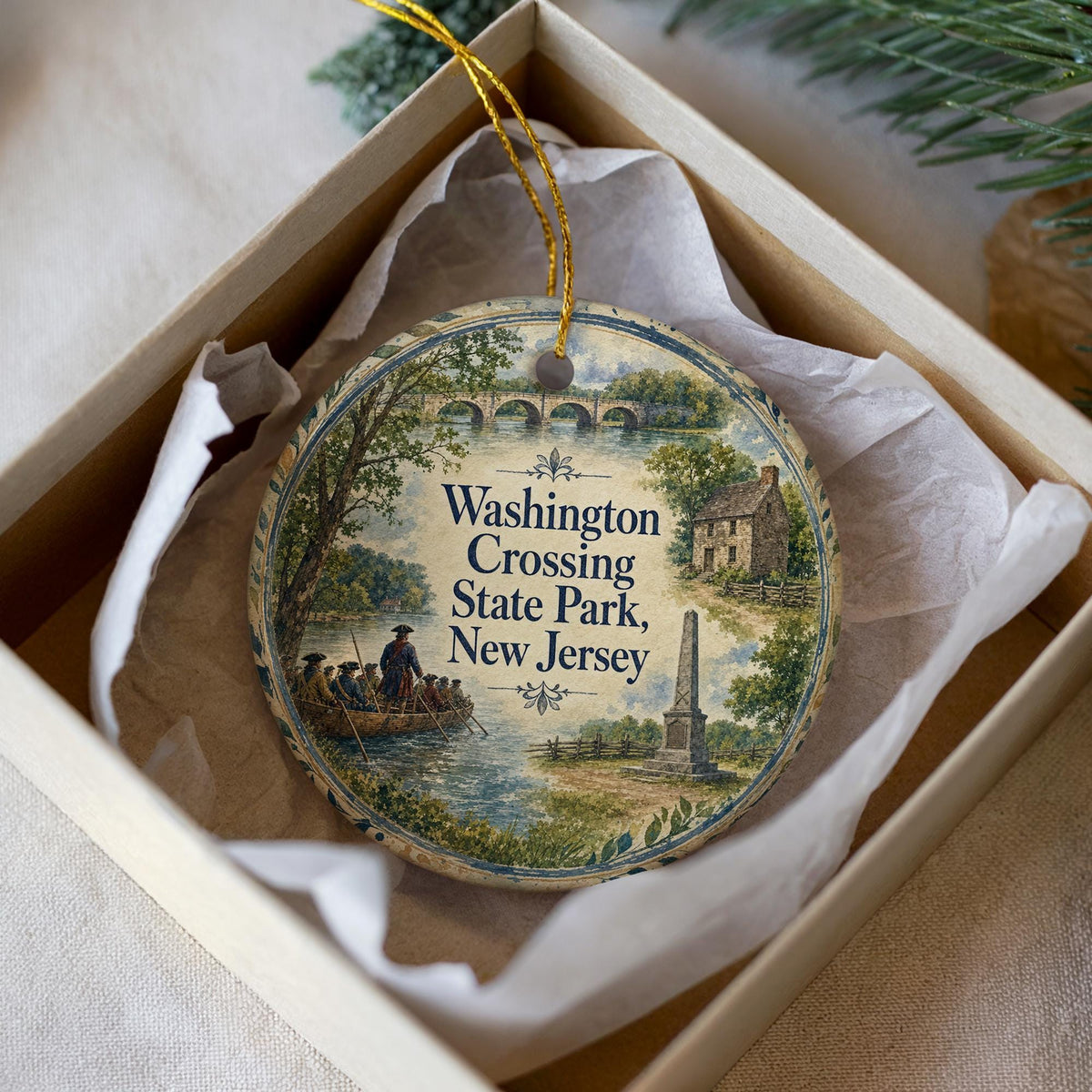Washington Crossing State Park New Jersey Watercolor Ceramic Ornament, Historic Park Landscape Souvenir Gift, NJ Travel Keepsake — photo 1