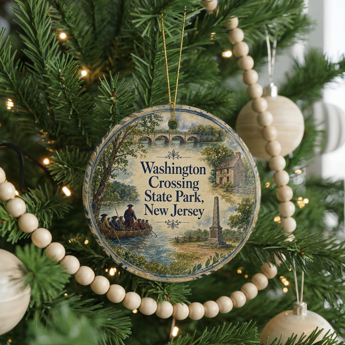 Washington Crossing State Park New Jersey Watercolor Ceramic Ornament, Historic Park Landscape Souvenir Gift, NJ Travel Keepsake — photo 6