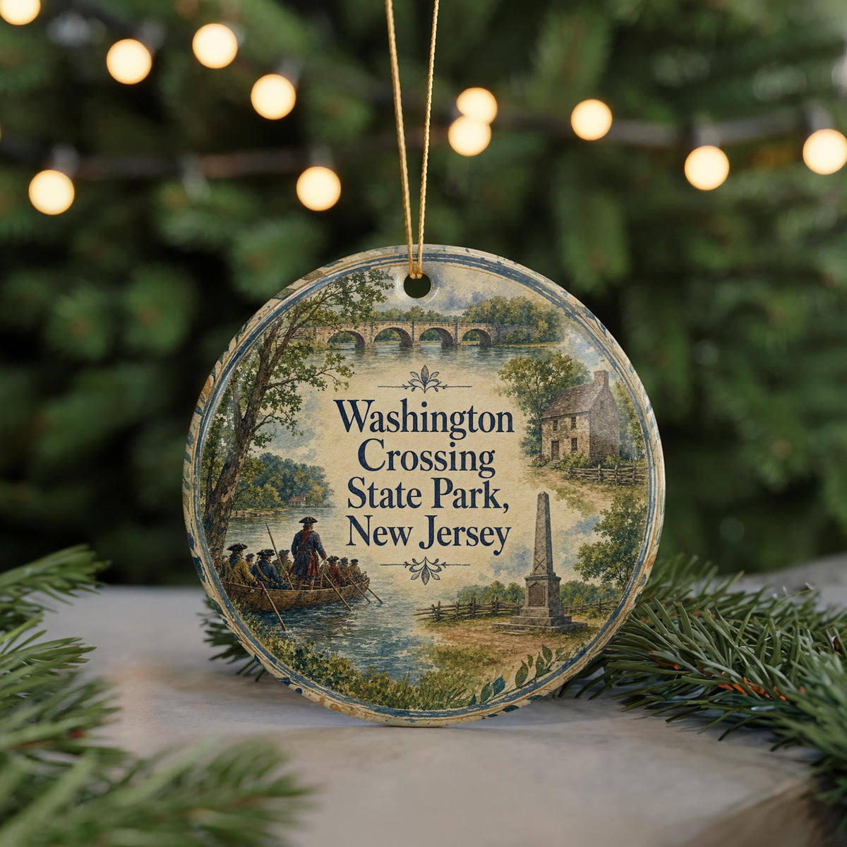 Washington Crossing State Park New Jersey Watercolor Ceramic Ornament, Historic Park Landscape Souvenir Gift, NJ Travel Keepsake — photo 7
