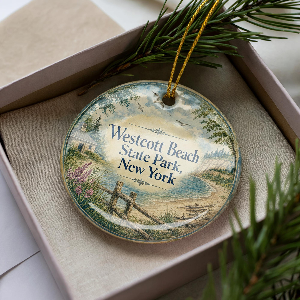 Westcott Beach State Park New York Watercolor Ceramic Ornament, Lake Ontario State Park Souvenir Keepsake Gift — photo 2