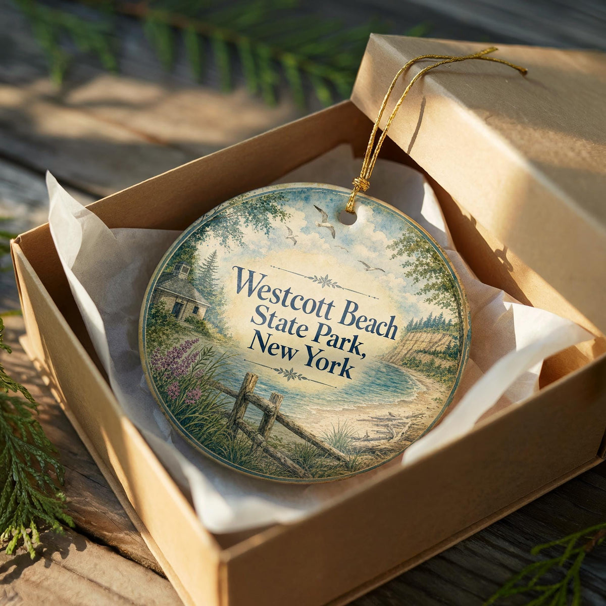 Westcott Beach State Park New York Watercolor Ceramic Ornament, Lake Ontario State Park Souvenir Keepsake Gift — photo 8