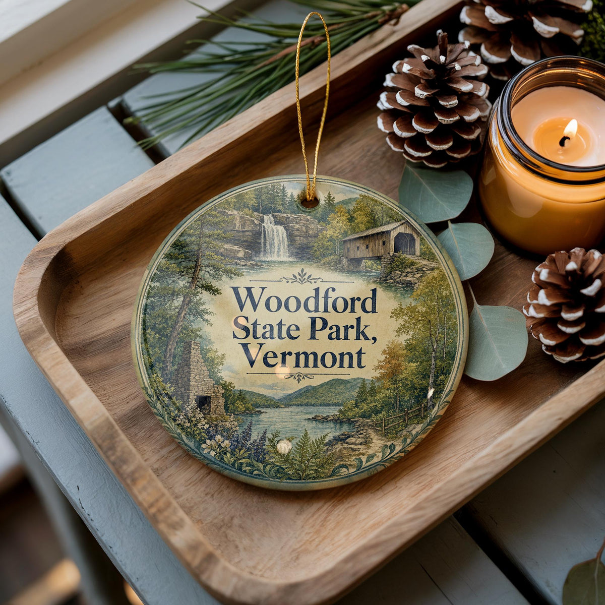 Watercolor Woodford State Park Vermont Ceramic Ornament, Woodford State Park Souvenir, Vermont Travel Keepsake Ornament — photo 2