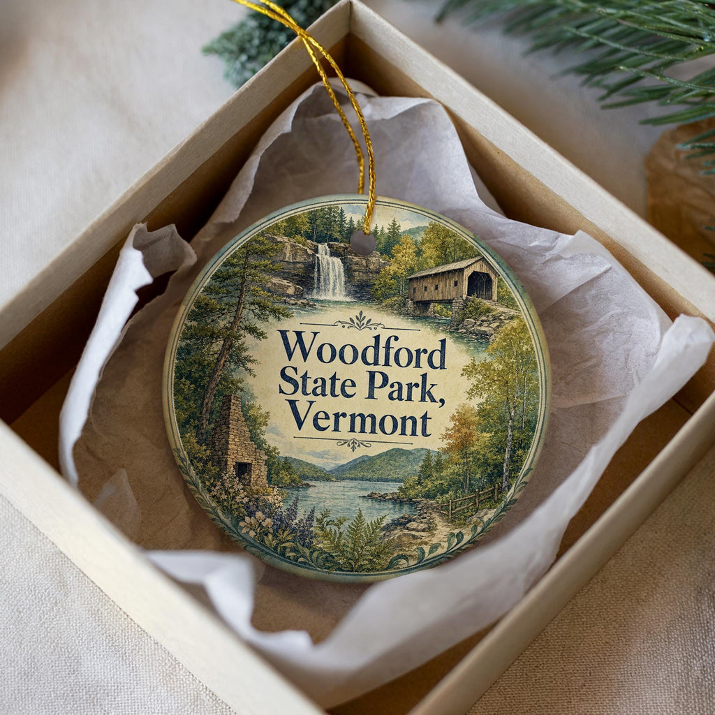 Watercolor Woodford State Park Vermont Ceramic Ornament, Woodford State Park Souvenir, Vermont Travel Keepsake Ornament — photo 3