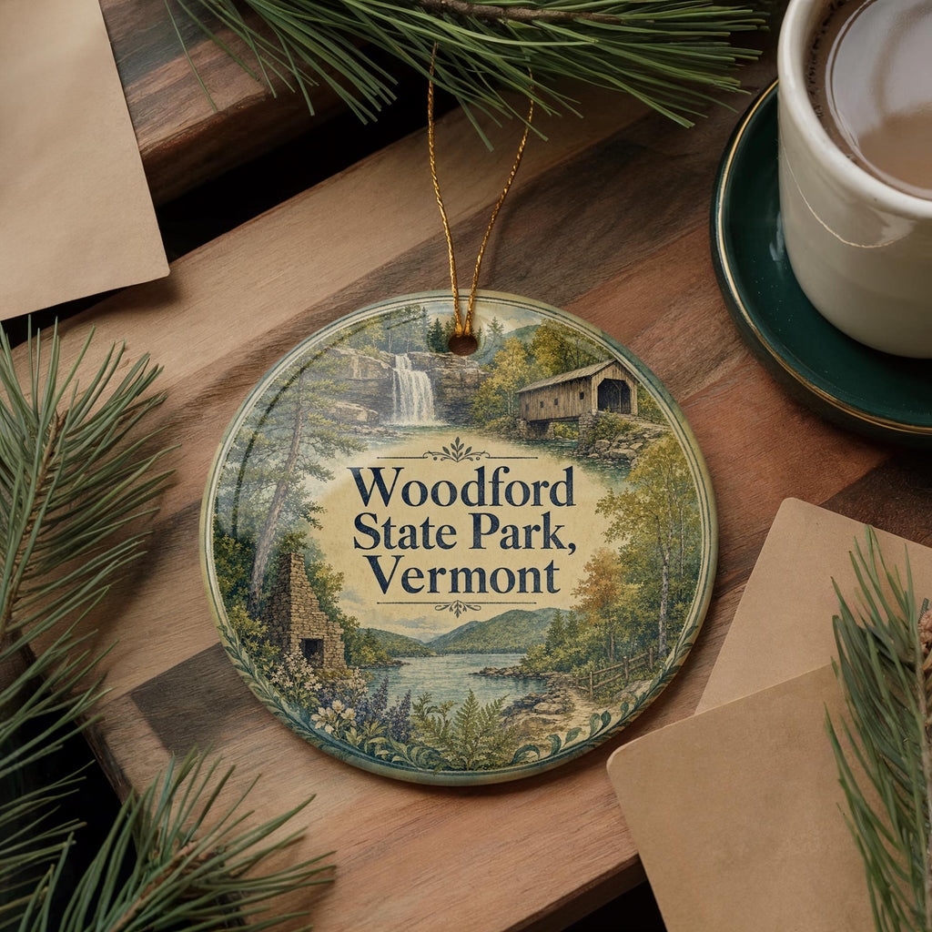 Watercolor Woodford State Park Vermont Ceramic Ornament, Woodford State Park Souvenir, Vermont Travel Keepsake Ornament — photo 5