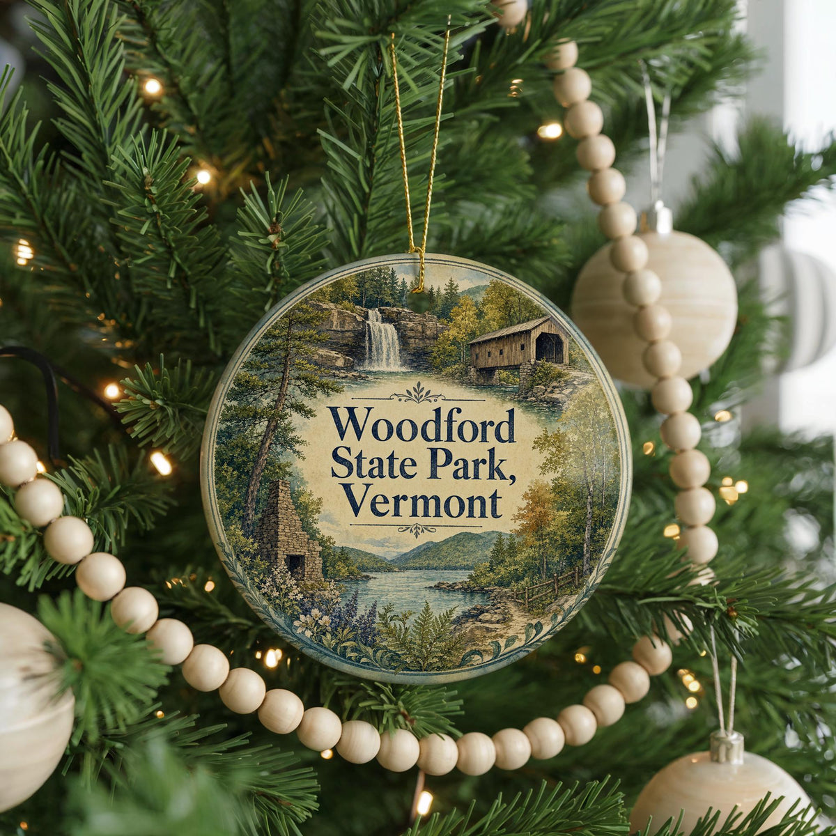 Watercolor Woodford State Park Vermont Ceramic Ornament, Woodford State Park Souvenir, Vermont Travel Keepsake Ornament — photo 6