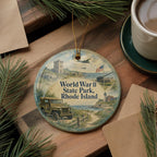 World War II State Park Rhode Island Watercolor Ceramic Ornament, WWII Memorial Park Souvenir, Rhode Island Travel Gift — photo 5