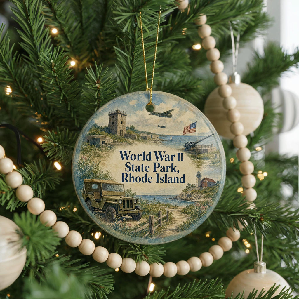 World War II State Park Rhode Island Watercolor Ceramic Ornament, WWII Memorial Park Souvenir, Rhode Island Travel Gift — photo 6