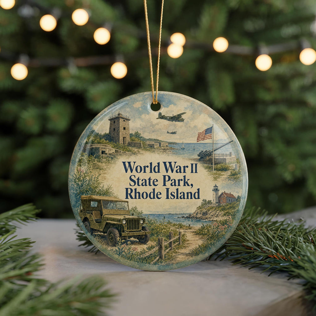 World War II State Park Rhode Island Watercolor Ceramic Ornament, WWII Memorial Park Souvenir, Rhode Island Travel Gift — photo 7