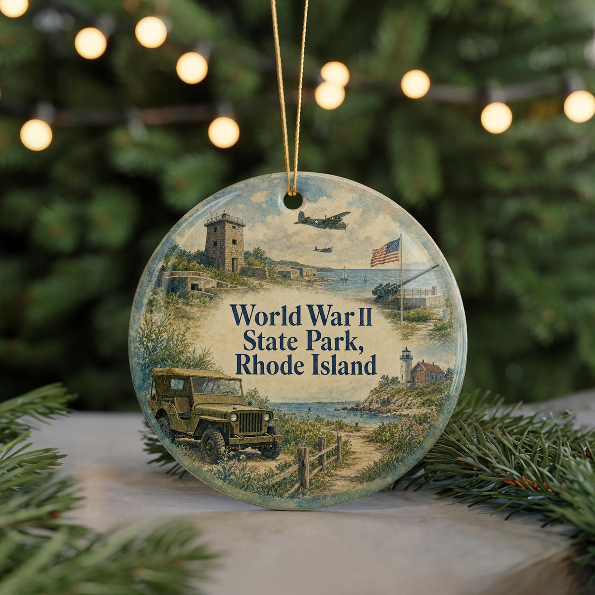 World War II State Park Rhode Island Watercolor Ceramic Ornament, WWII Memorial Park Souvenir, Rhode Island Travel Gift — photo 7