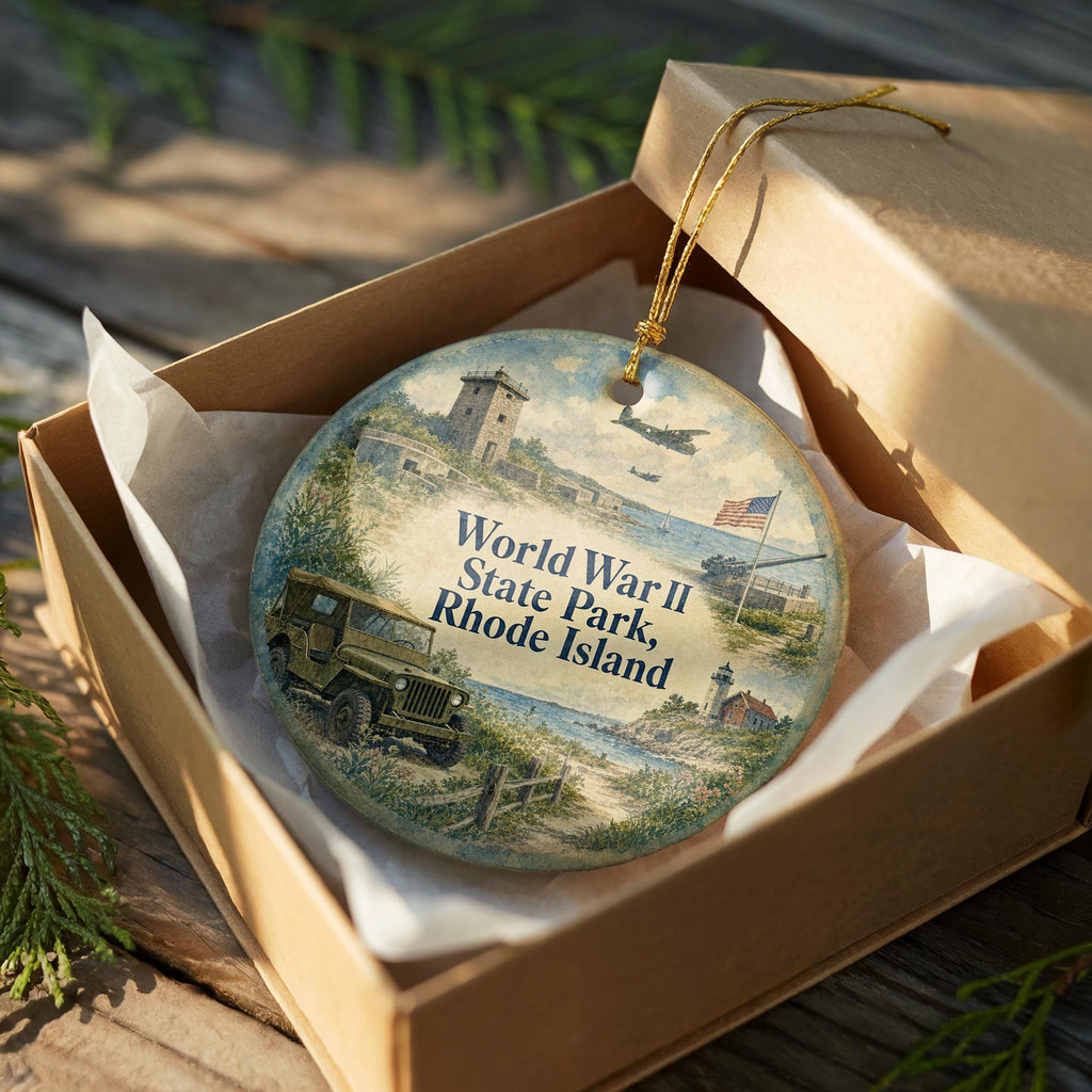 World War II State Park Rhode Island Watercolor Ceramic Ornament, WWII Memorial Park Souvenir, Rhode Island Travel Gift — photo 8