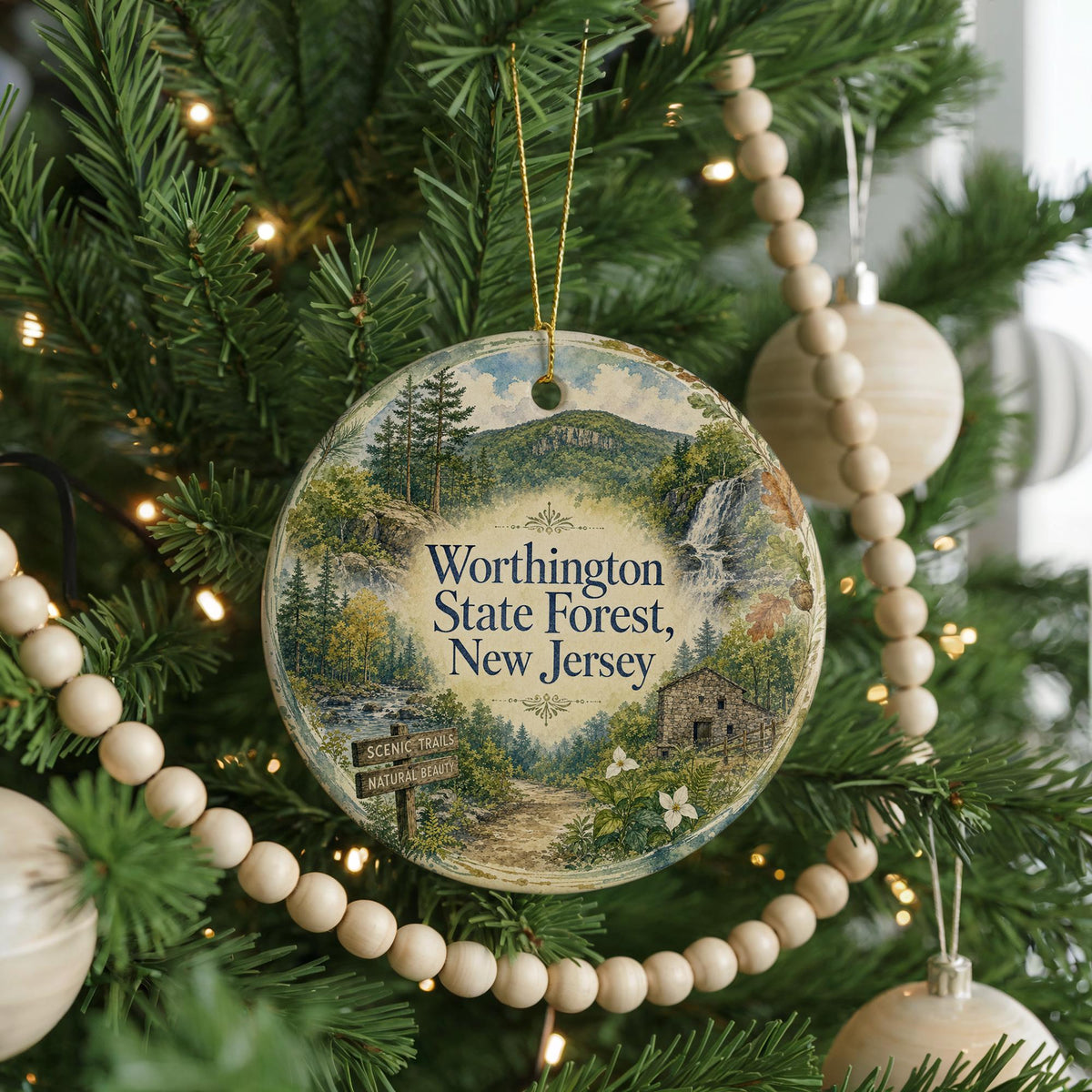 Worthington State Forest New Jersey Watercolor Ceramic Ornament, Delaware Water Gap Nature Park Souvenir Gift — photo 6