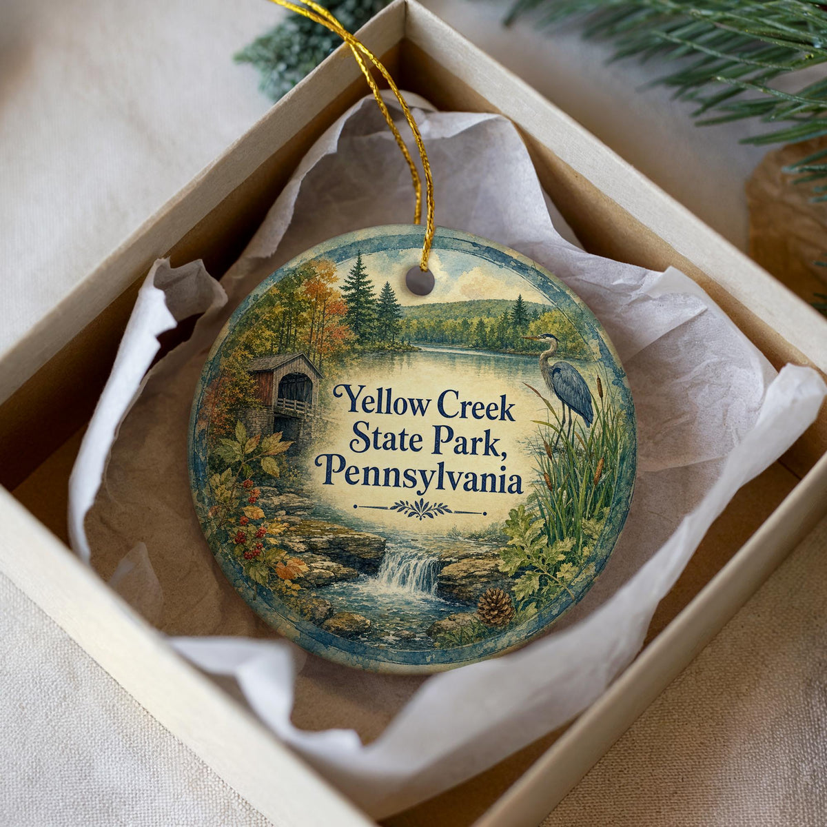 Yellow Creek State Park Pennsylvania Watercolor Ceramic Ornament, PA State Park Souvenir, Travel Keepsake Gift — photo 1