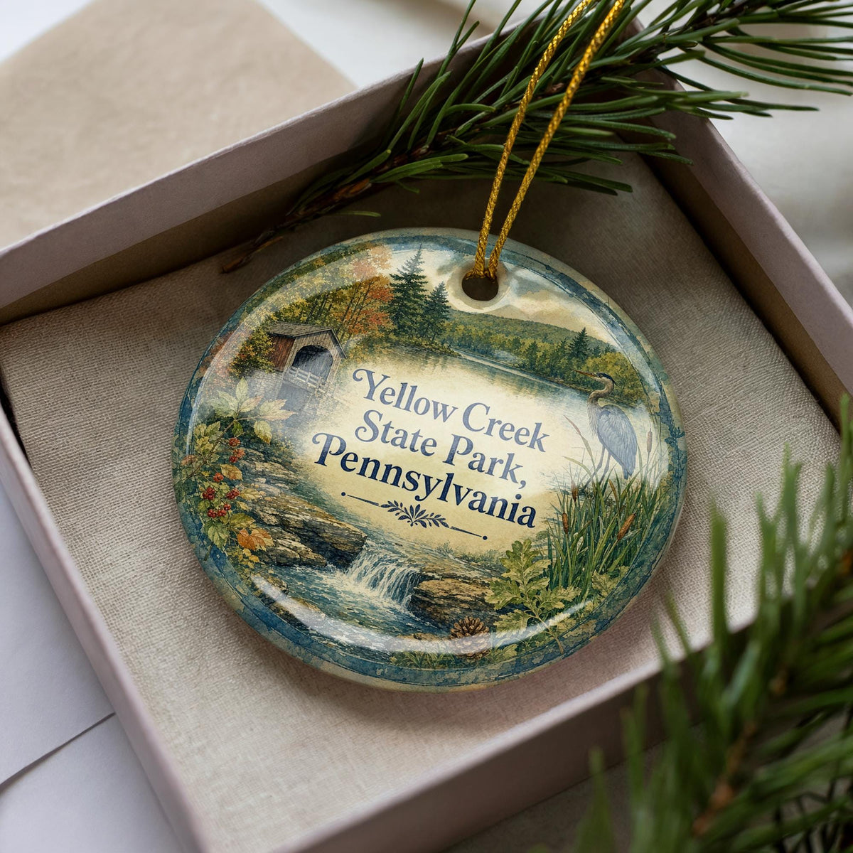 Yellow Creek State Park Pennsylvania Watercolor Ceramic Ornament, PA State Park Souvenir, Travel Keepsake Gift — photo 3