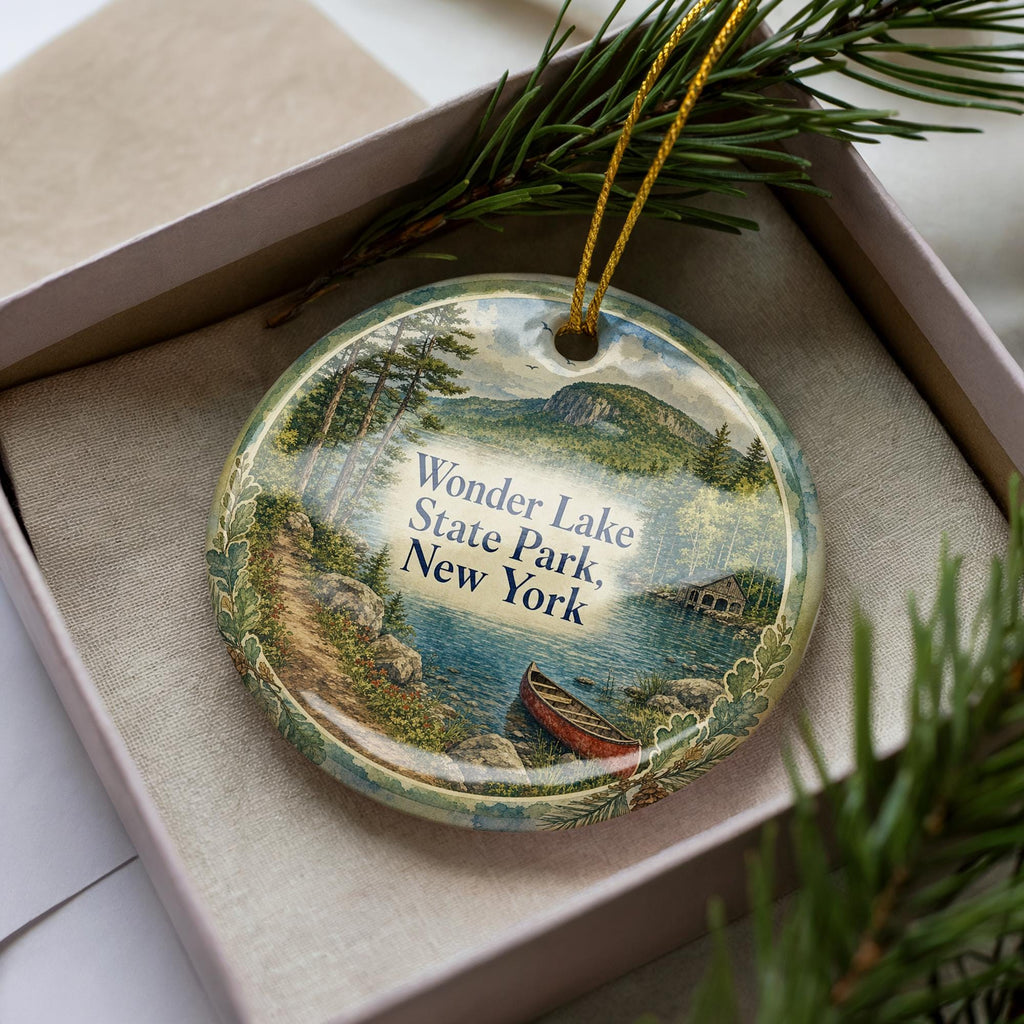 Wonder Lake State Park New York Watercolor Ceramic Ornament, Wonder Lake NY Park Souvenir, Travel Keepsake Gift — photo 1