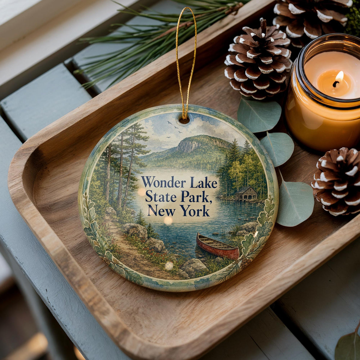 Wonder Lake State Park New York Watercolor Ceramic Ornament, Wonder Lake NY Park Souvenir, Travel Keepsake Gift — photo 3