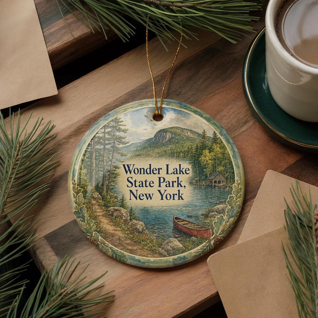Wonder Lake State Park New York Watercolor Ceramic Ornament, Wonder Lake NY Park Souvenir, Travel Keepsake Gift — photo 5