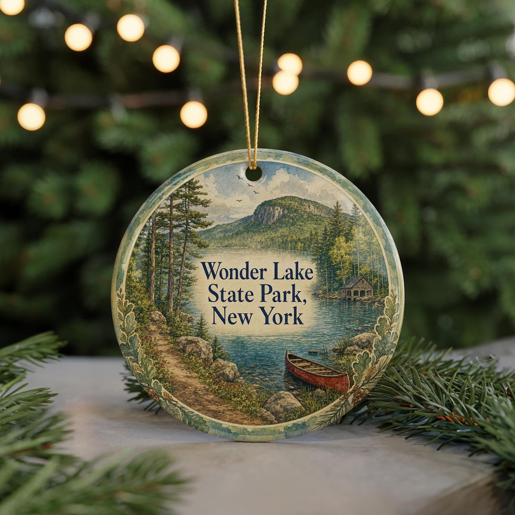 Wonder Lake State Park New York Watercolor Ceramic Ornament, Wonder Lake NY Park Souvenir, Travel Keepsake Gift — photo 7