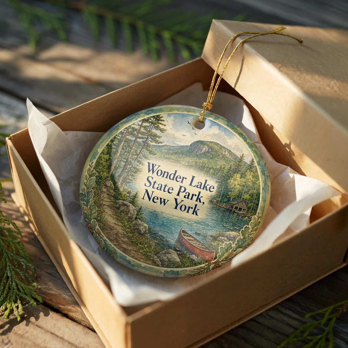 Wonder Lake State Park New York Watercolor Ceramic Ornament, Wonder Lake NY Park Souvenir, Travel Keepsake Gift — photo 8
