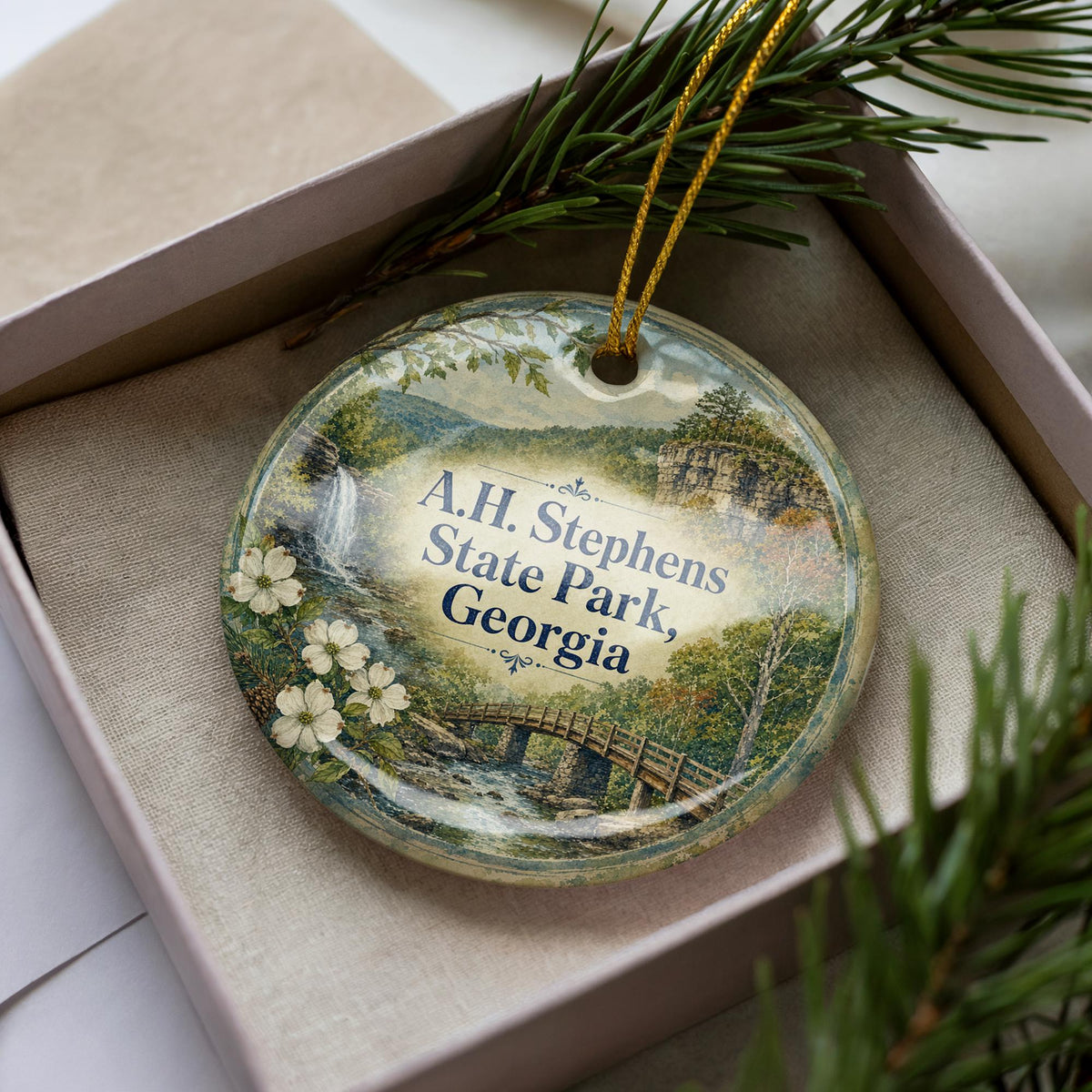 A H Stephens State Park Georgia Watercolor Ceramic Ornament, Park Souvenir Keepsake, Georgia State Park Gift — photo 3